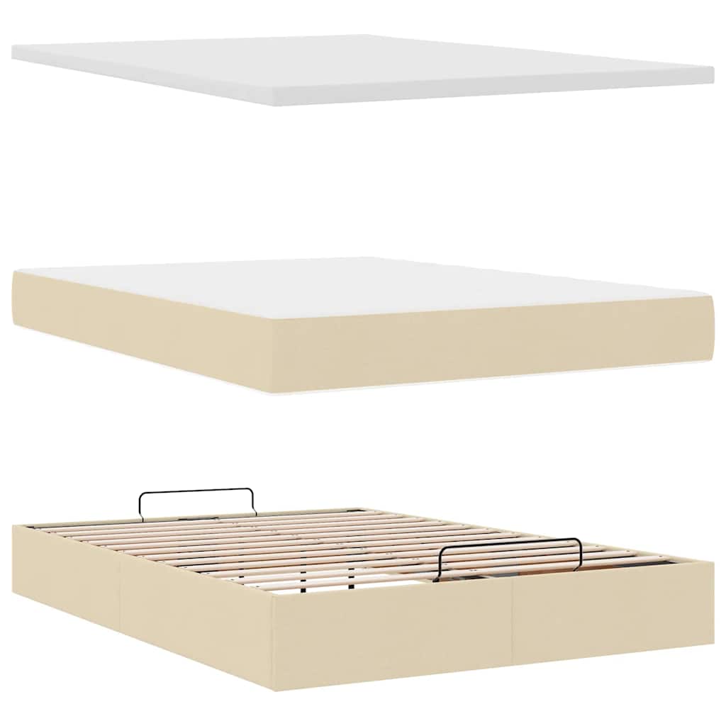 Struttura Letto Pouf con Materasso Crema 140x190 cm in Tessuto
