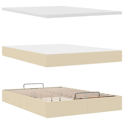 Struttura Letto Pouf con Materasso Crema 140x190 cm in Tessuto
