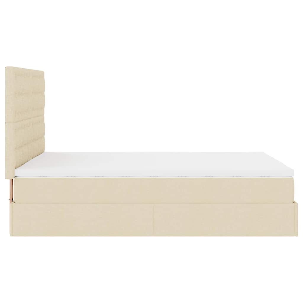 Struttura Letto Pouf con Materasso Crema 140x190 cm in Tessuto | homemem39