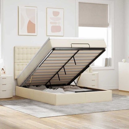 Struttura Letto Pouf con Materasso Crema 140x190 cm in Tessuto | homemem39