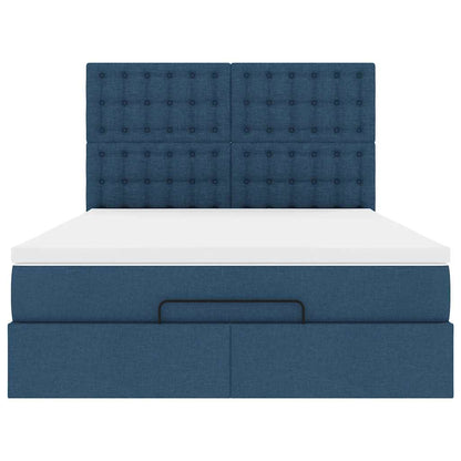 Struttura Letto Pouf con Materasso Blu 140x190 cm in Tessuto