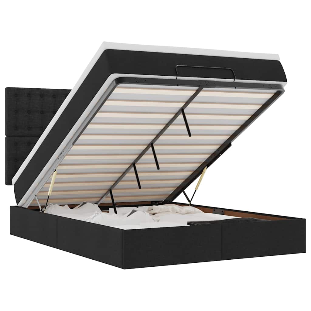 Struttura Letto Pouf con Materasso Nero 140x200 cm in Tessuto | homemem39