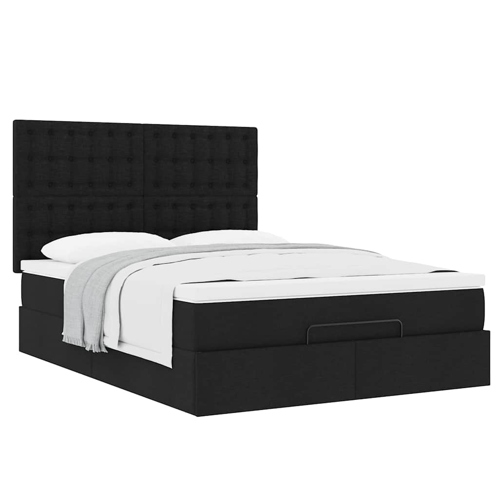 Struttura Letto Pouf con Materasso Nero 140x200 cm in Tessuto | homemem39