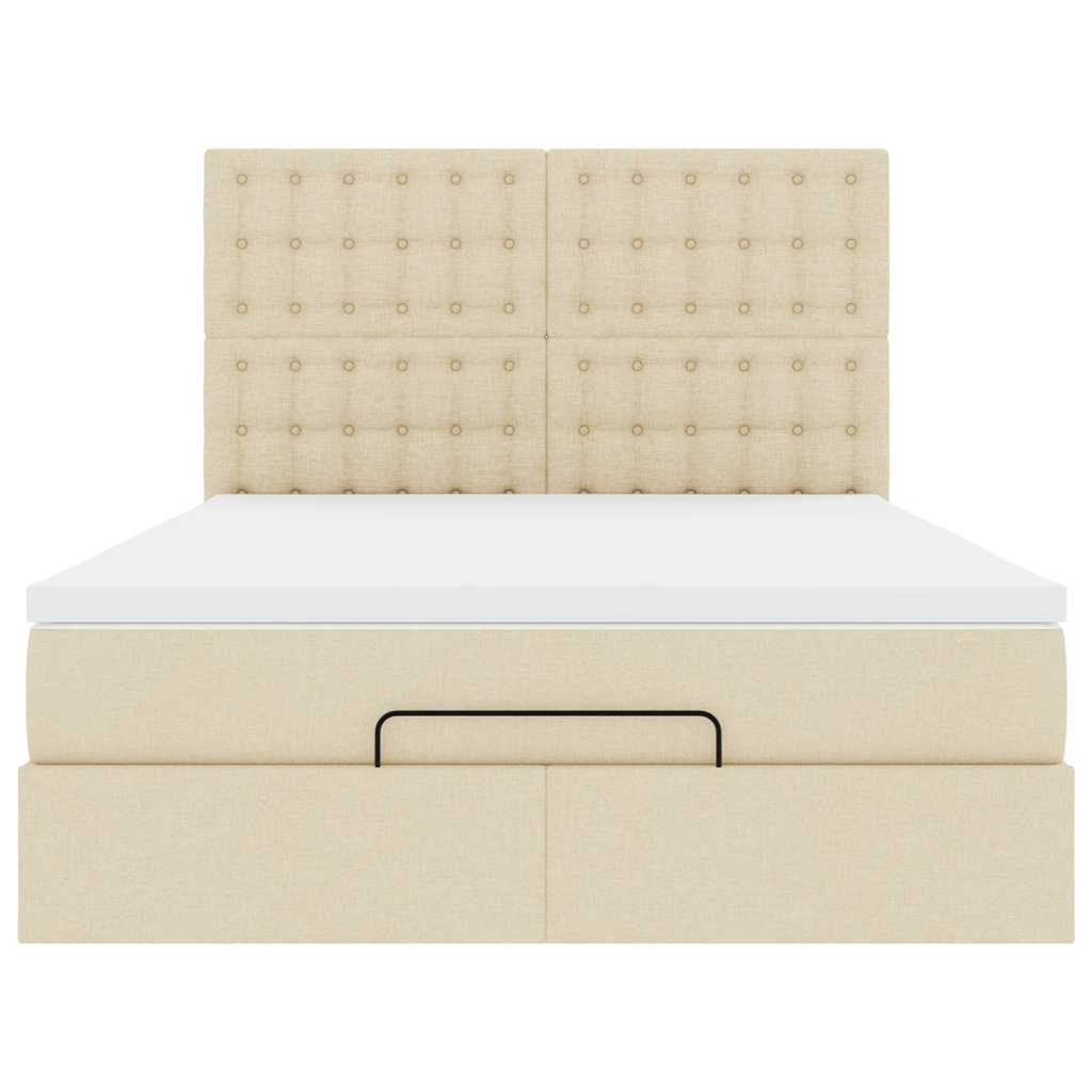 Struttura Letto Pouf con Materasso Crema 140x200 cm in Tessuto