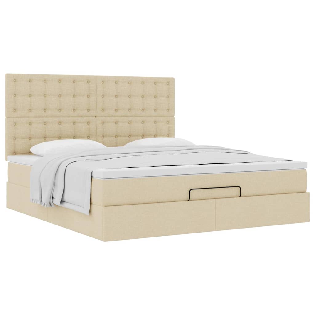 Struttura Letto Pouf con Materasso Crema 160x200 cm in Tessuto | homemem39