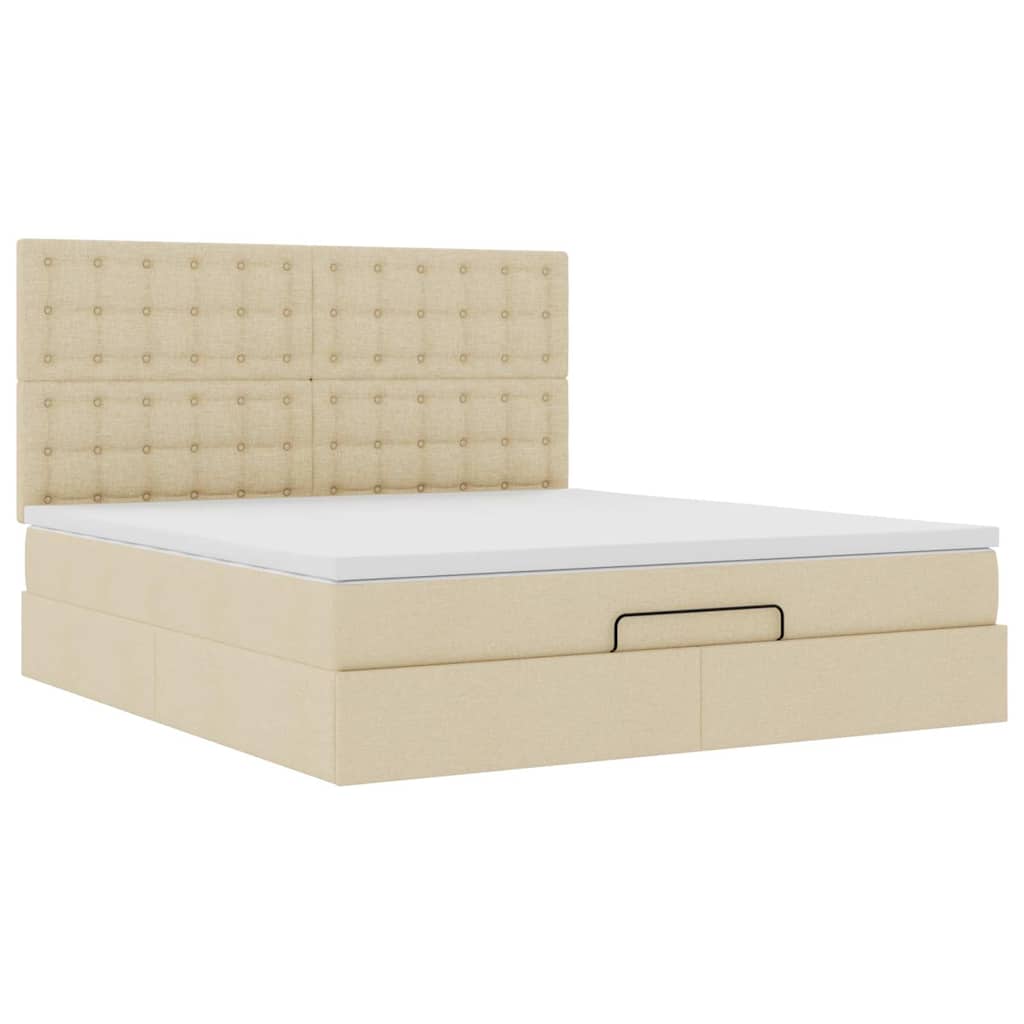 Struttura Letto Pouf con Materasso Crema 160x200 cm in Tessuto | homemem39