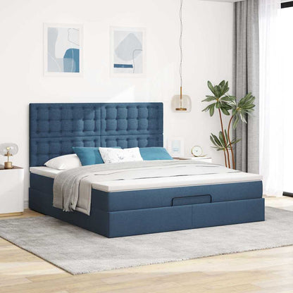 Struttura Letto Pouf con Materasso Blu 160x200 cm in Tessuto | homemem39