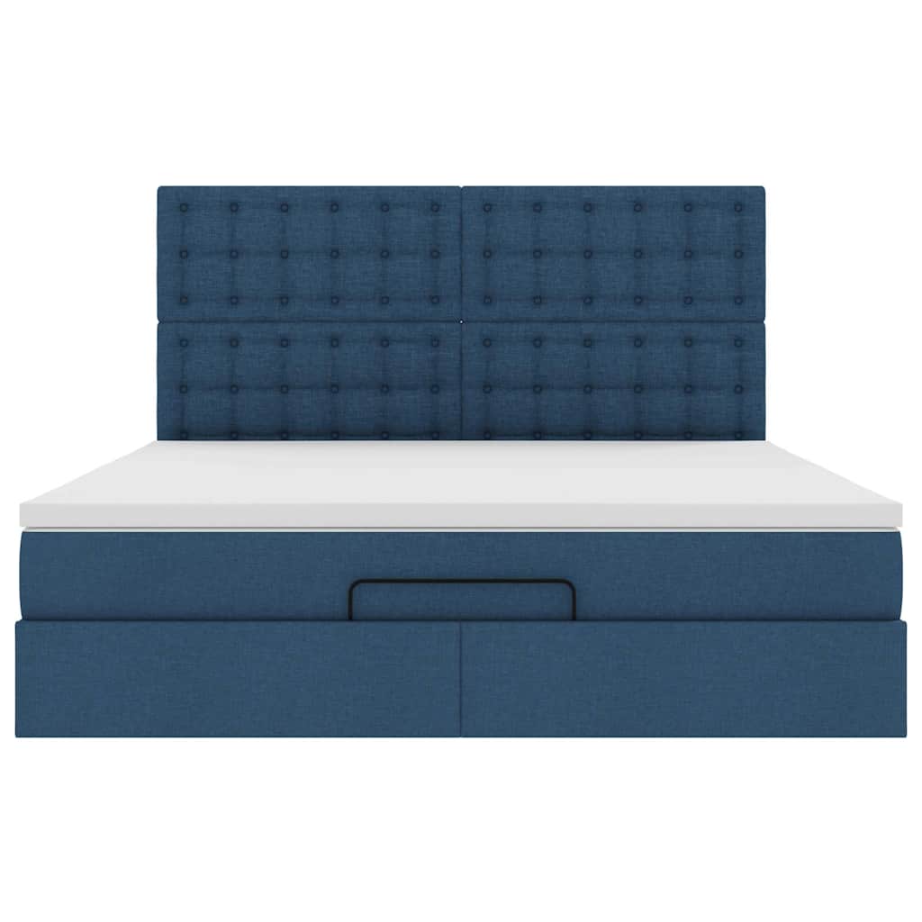 Struttura Letto Pouf con Materasso Blu 160x200 cm in Tessuto | homemem39