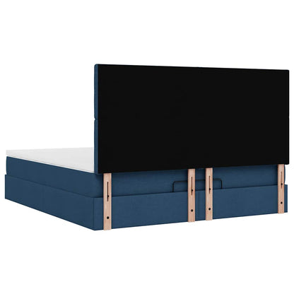 Struttura Letto Pouf con Materasso Blu 160x200 cm in Tessuto