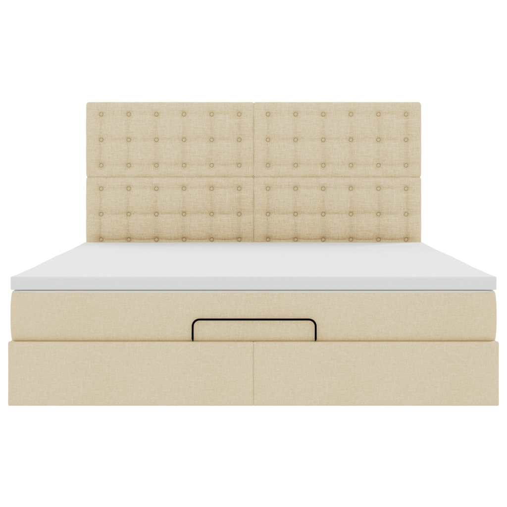 Struttura Letto Pouf con Materasso Crema 180x200 cm in Tessuto