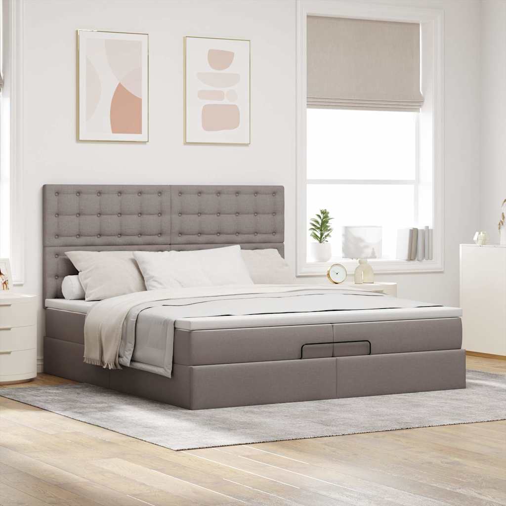 Struttura Letto Pouf con Materassi Tortora 200x200 cm Tessuto | homemem39