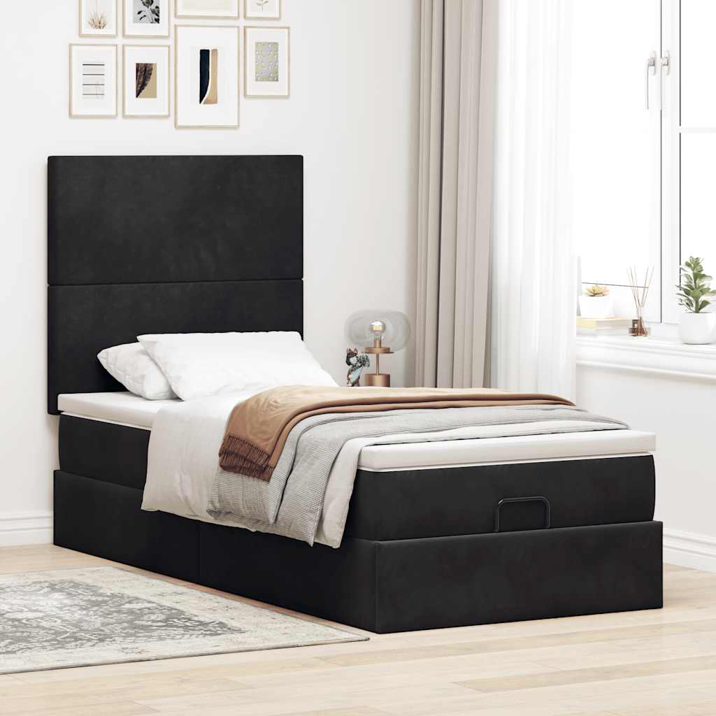 Struttura Letto Pouf con Materassi Nero 80x200 cm in Velluto