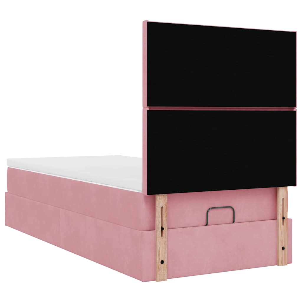 Struttura Letto Pouf con Materassi Rosa 80x200 cm Velluto