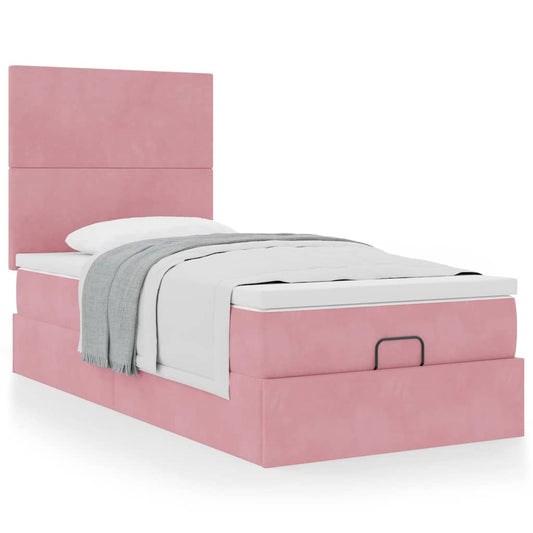 Struttura Letto Pouf con Materassi Rosa 80x200 cm Velluto