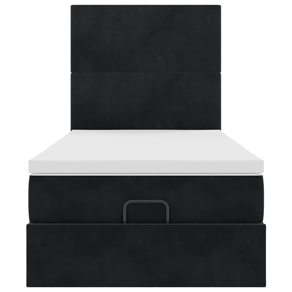 Struttura Letto Pouf con Materassi Nero 90x190 cm in Velluto