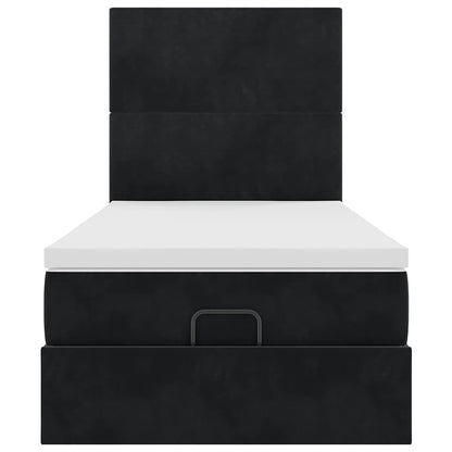 Struttura Letto Pouf con Materassi Nero 90x190 cm in Velluto