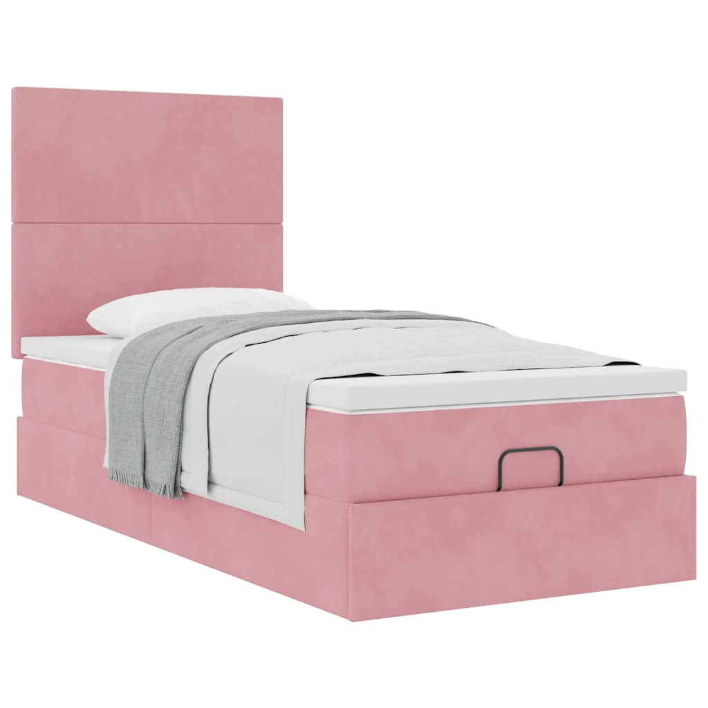 Struttura Letto Pouf con Materassi Rosa 90x190 cm in Velluto