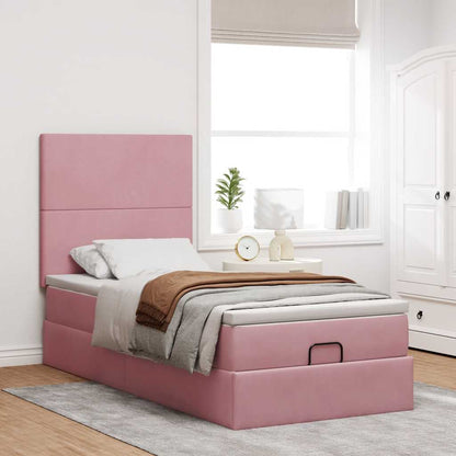 Struttura Letto Pouf con Materassi Rosa 90x190 cm in Velluto