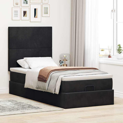 Struttura Letto Pouf con Materassi Nero 90x200 cm in Velluto