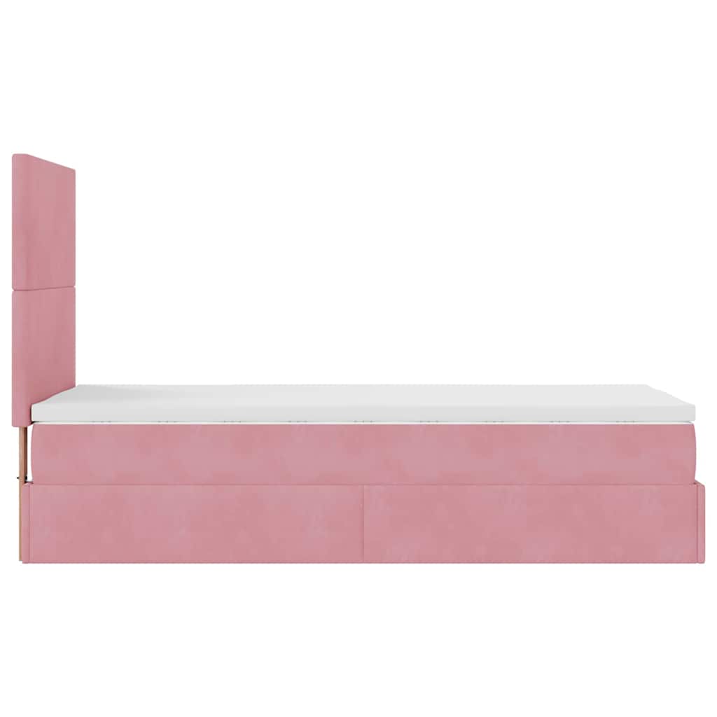 Struttura Letto Pouf con Materassi Rosa 90x200 cm in Velluto