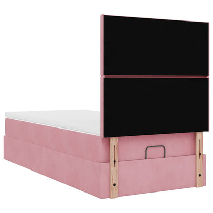 Struttura Letto Pouf con Materassi Rosa 90x200 cm in Velluto