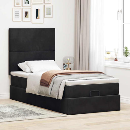 Struttura Letto Pouf con Materassi Nero 100x200 cm Velluto