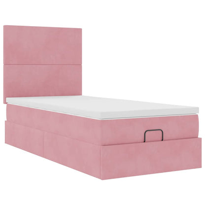 Struttura Letto Pouf con Materassi Rosa 100x200 cm Velluto