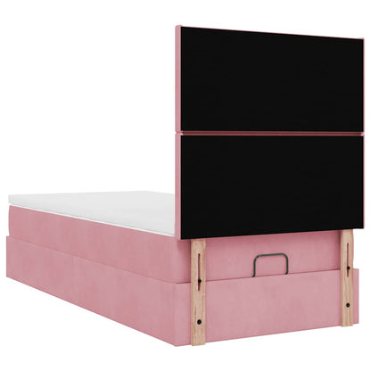 Struttura Letto Pouf con Materassi Rosa 100x200 cm Velluto