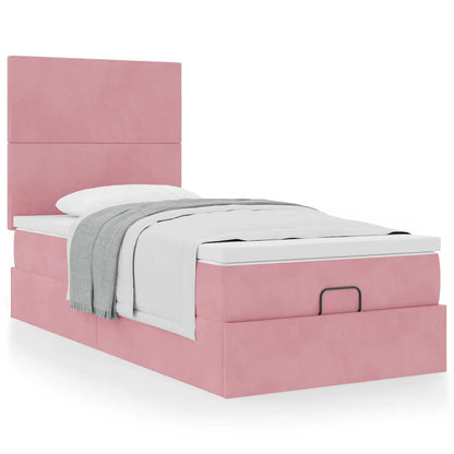 Struttura Letto Pouf con Materassi Rosa 100x200 cm Velluto