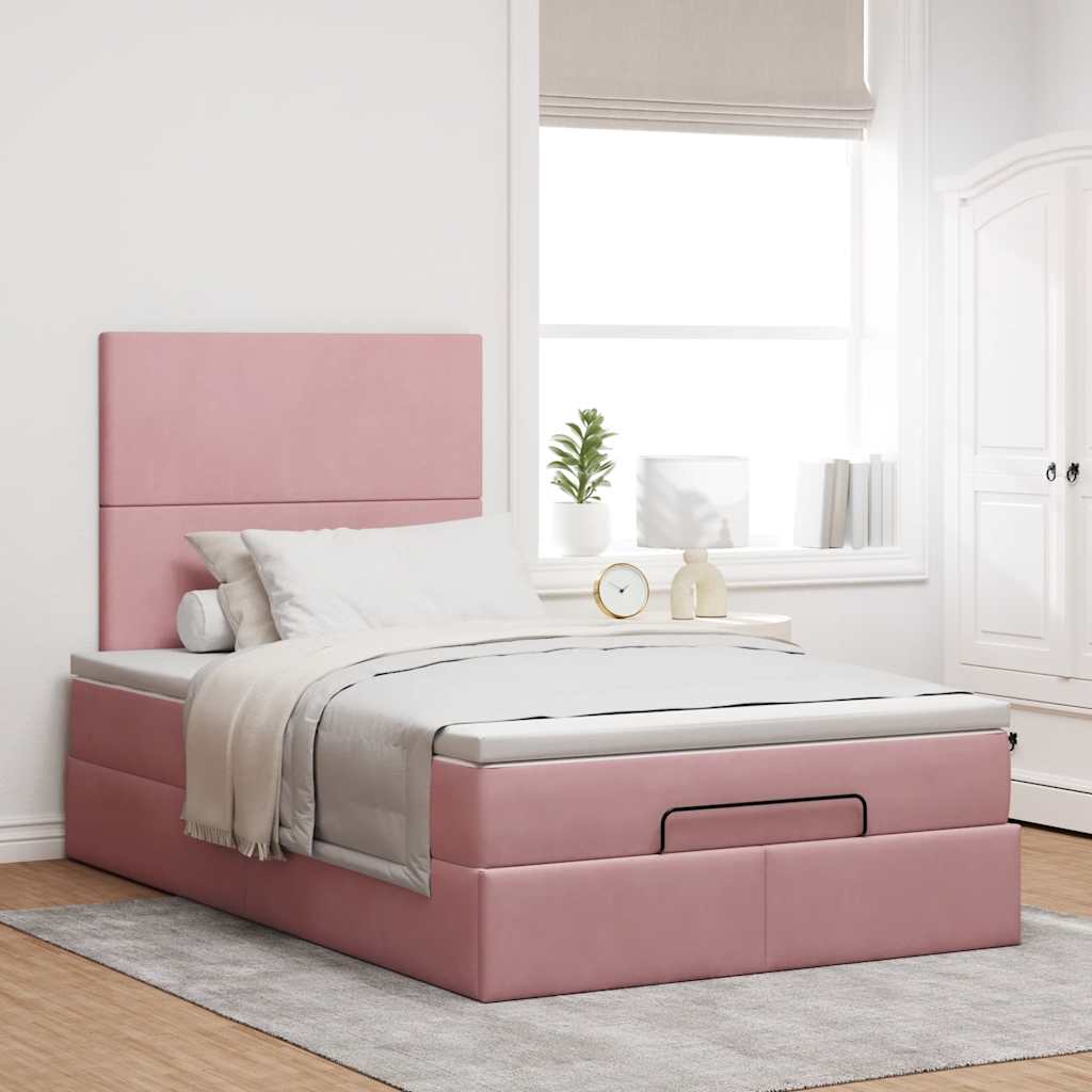 Struttura Letto Pouf con Materassi Rosa 120x190 cm Velluto