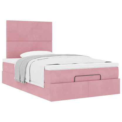 Struttura Letto Pouf con Materasso Rosa 120x200 cm Velluto | homemem39