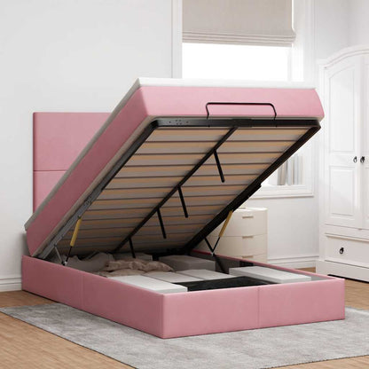 Struttura Letto Pouf con Materasso Rosa 120x200 cm Velluto | homemem39