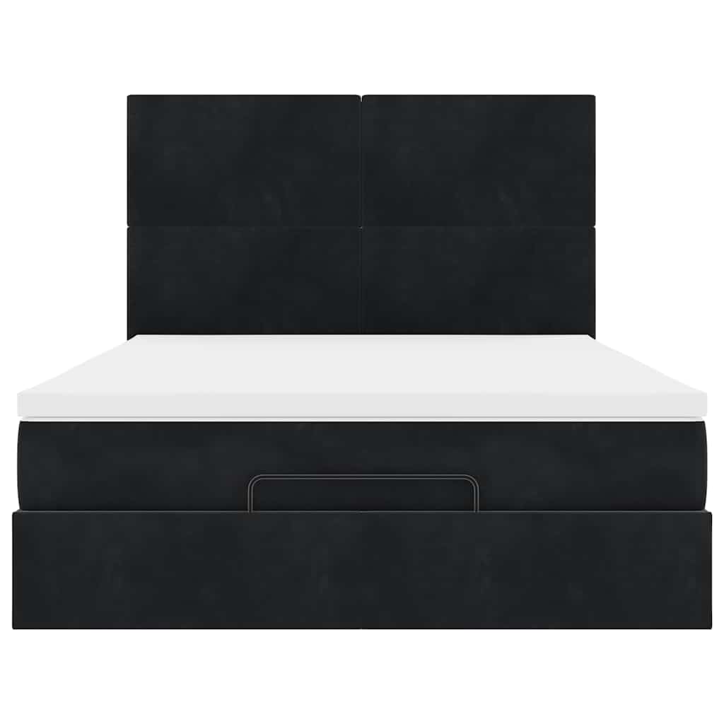 Struttura Letto Pouf con Materassi Nero 140x190 cm in Velluto | homemem39