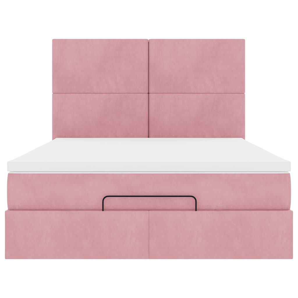 Struttura Letto Pouf con Materassi Rosa 140x190 cm in Velluto