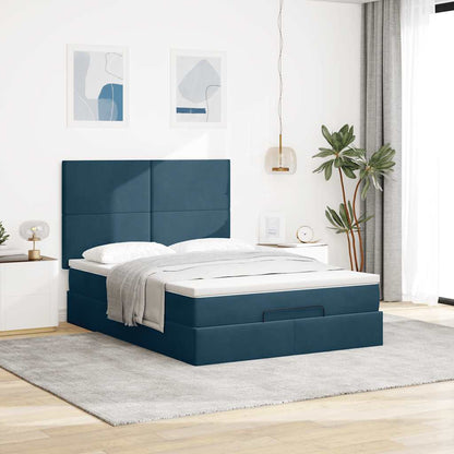 Struttura Letto Pouf con Materassi Blu 140x200cm in Velluto