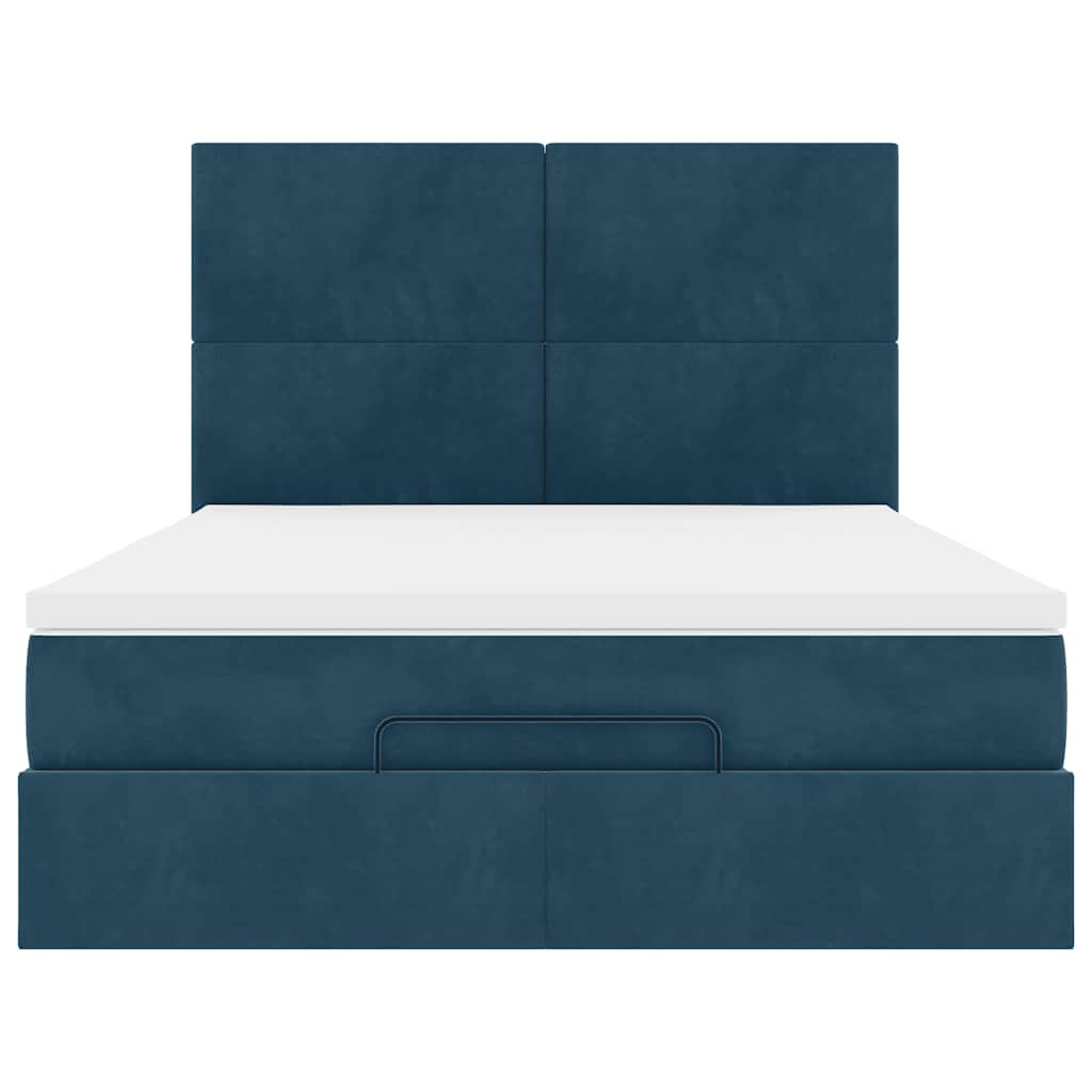 Struttura Letto Pouf con Materassi Blu 140x200cm in Velluto