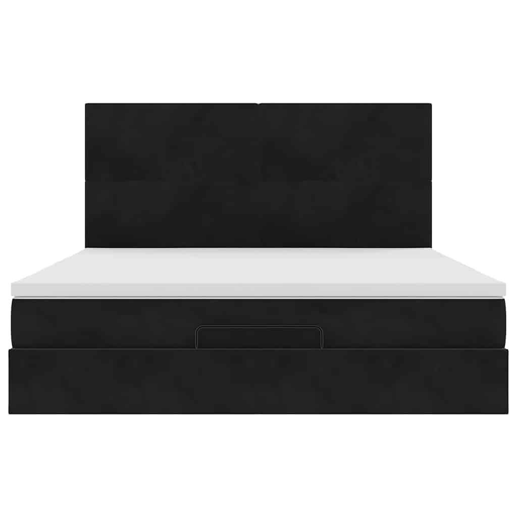Struttura Letto Pouf con Materassi Nero 160x200 cm in Velluto