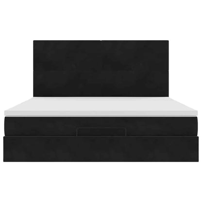 Struttura Letto Pouf con Materassi Nero 160x200 cm in Velluto