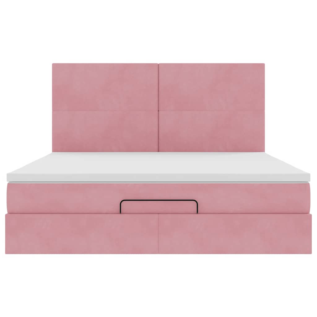 Struttura Letto Pouf con Materassi Rosa 160x200 cm Velluto