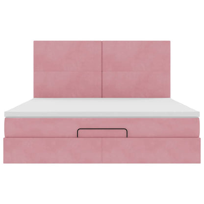 Struttura Letto Pouf con Materassi Rosa 160x200 cm Velluto