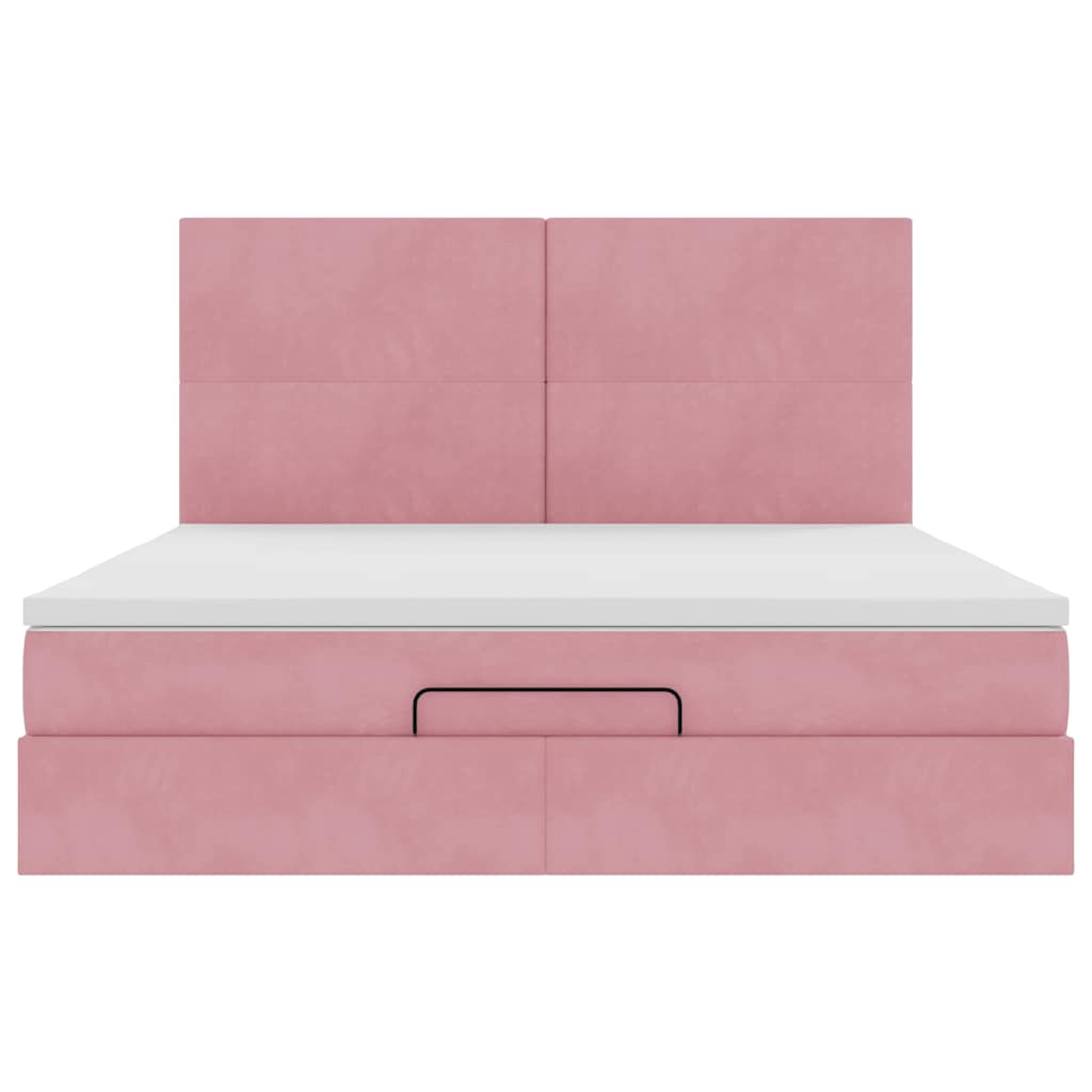 Struttura Letto Pouf con Materassi Rosa 180x200 cm Velluto