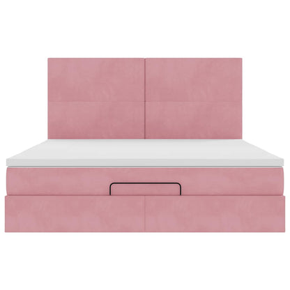 Struttura Letto Pouf con Materassi Rosa 180x200 cm Velluto
