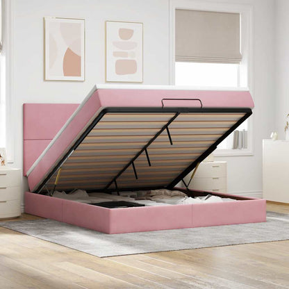 Struttura Letto Pouf con Materassi Rosa 180x200 cm Velluto