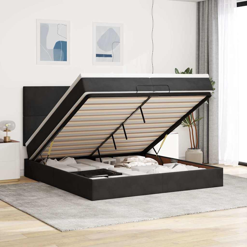 Struttura Letto Pouf con Materassi Nero 200x200 cm Velluto | homemem39
