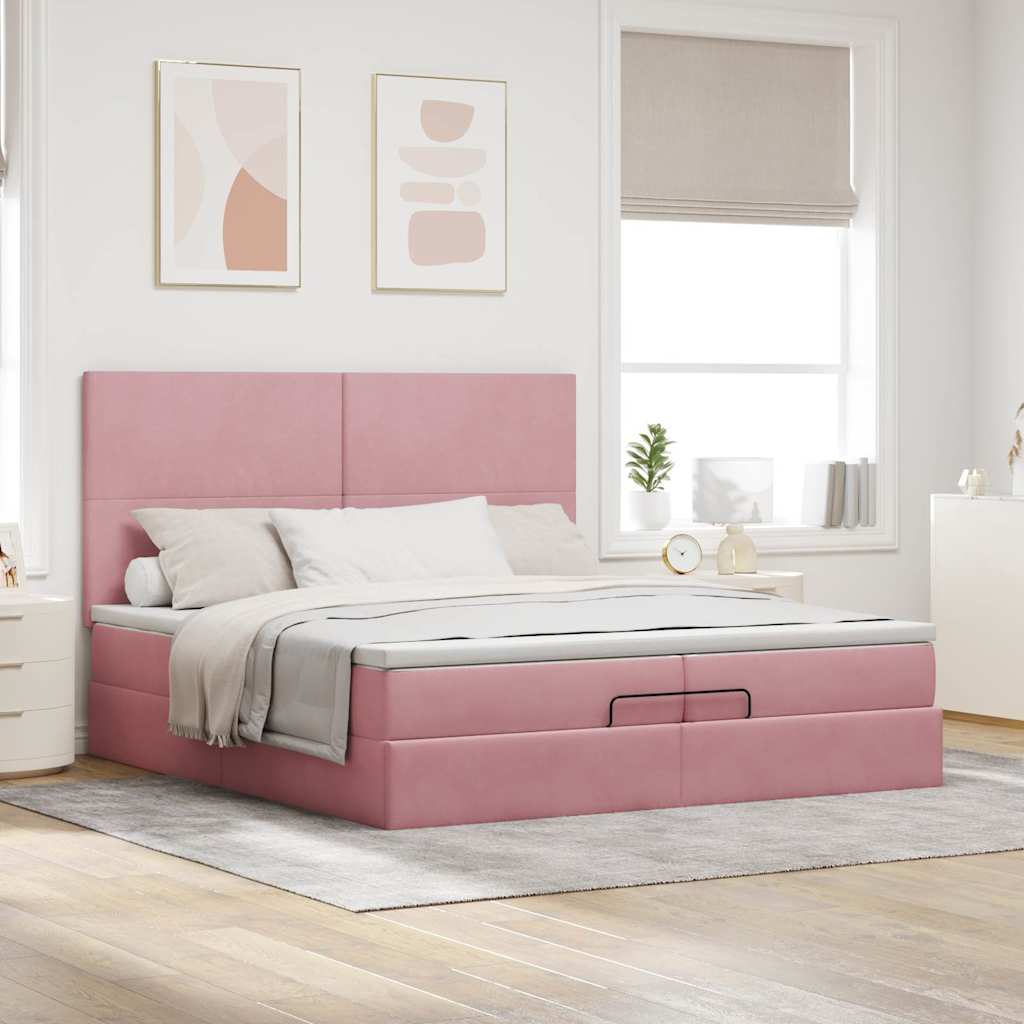 Struttura Letto Pouf con Materassi Rosa 200x200 cm Velluto | homemem39