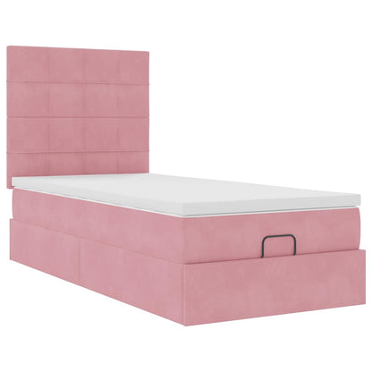 Struttura Letto Pouf con Materassi Rosa 80x200 cm Velluto