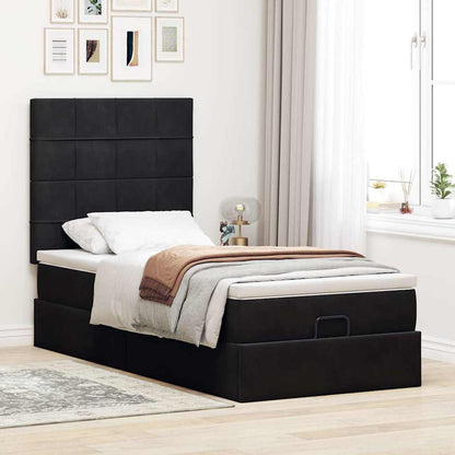 Struttura Letto Pouf con Materassi Nero 90x190 cm in Velluto | homemem39