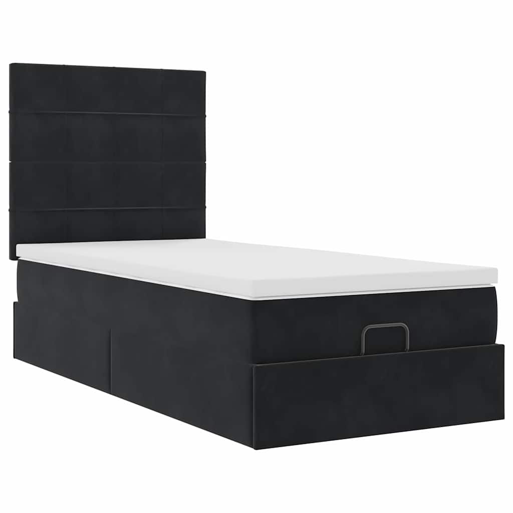Struttura Letto Pouf con Materassi Nero 90x190 cm in Velluto | homemem39