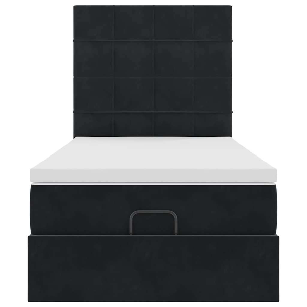Struttura Letto Pouf con Materassi Nero 90x190 cm in Velluto | homemem39