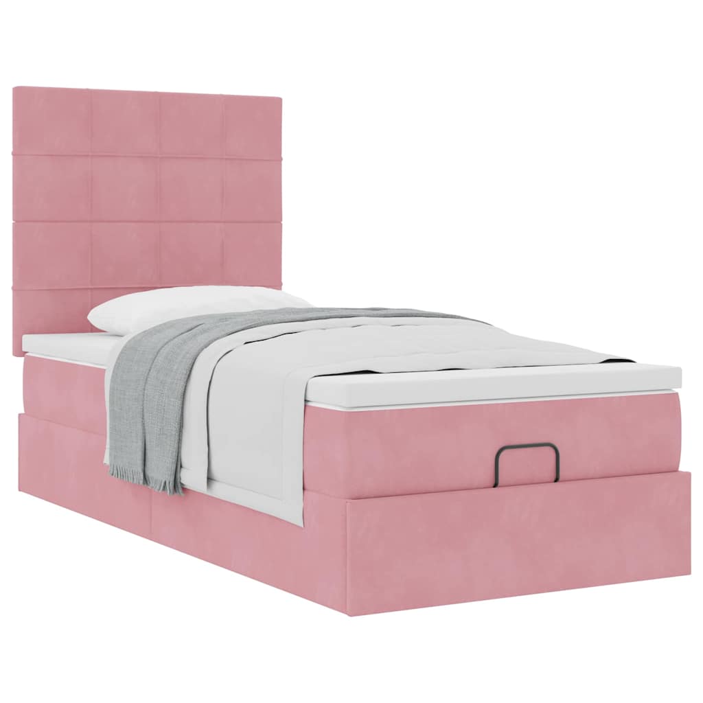 Struttura Letto Pouf con Materassi Rosa 90x200 cm in Velluto - homemem39